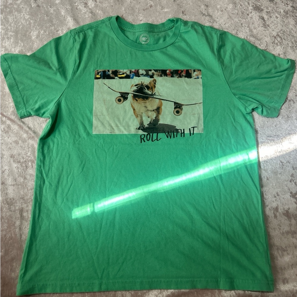 Green Graphic T-Shirt with Bulldog Print